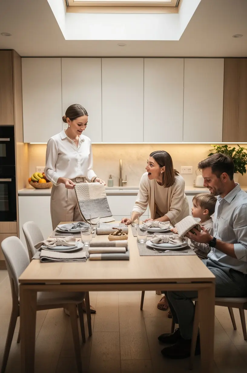 Cozy studio showcasing fabrics for acoustic comfort